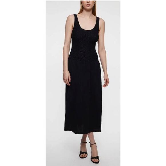 Theory Eco Crunch Scoop Neck Sleeveless Midi Dress Black XL - Picture 1 of 6